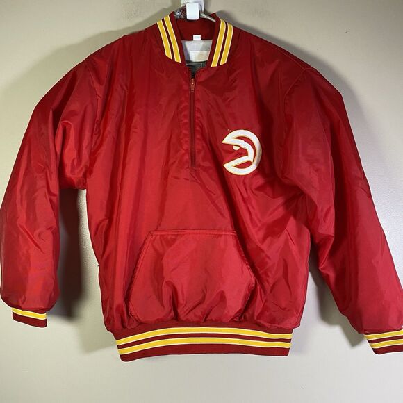 Vtg90’s Atlanta Hawks Chalk Line Jacket NBA Bomber Satin Red Men Large